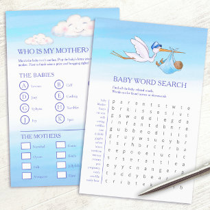 Flyer jogo de baby match de busca de palavras azuis chá
