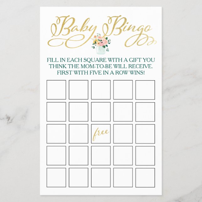 Flyer Jogo de Bingo de Bebê de Flor Selvagem (Frente)