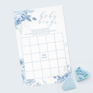 Flyer Jogo de BINGO de Chá de Bebê com Flores Azuis Empo