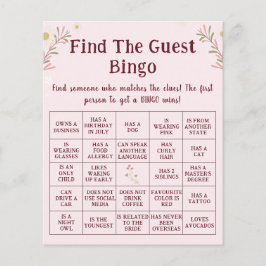 Flyer Jogo de Bingo de Encontrar o Convidado Floral Boho
