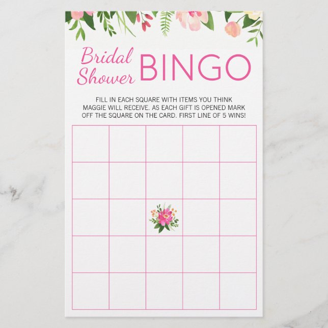 Flyer Jogo de Bingo Floral de Chá de panela Rosa Quente (Frente)