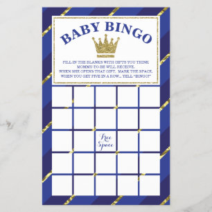 Flyer Jogo de Bingo para Chá de Bebê, Príncipe, Azul e D