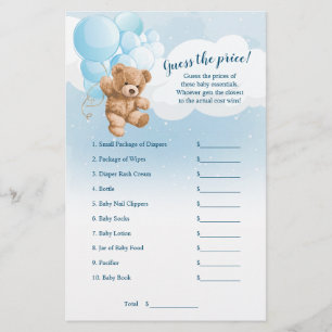 Flyer Jogo de Chá de Bebê Adivinhe o Preço do Urso de Pe