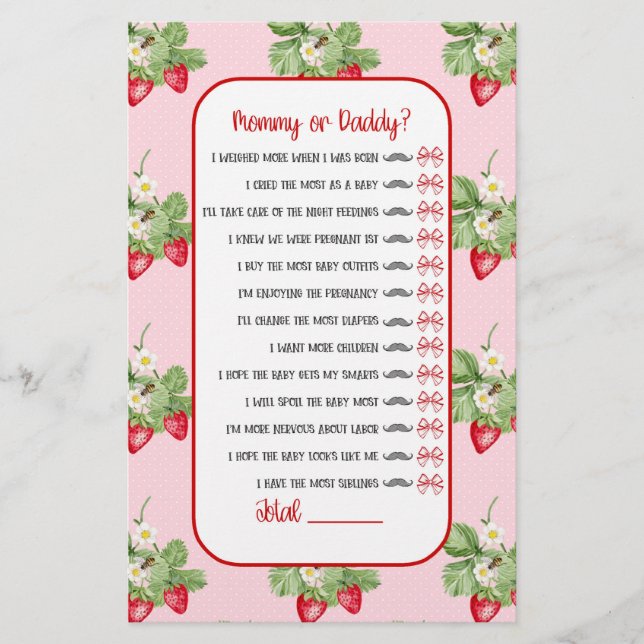 Flyer Jogo de Chá de Bebê para Bebê Strawberry Watercolo (Frente)