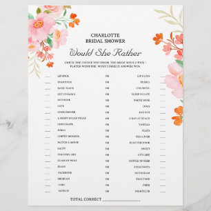 Flyer Jogo de Chá de Noiva Floral 'Would She Rather'