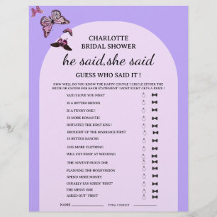 Flyer Jogo de Chuveiro de Noiva Butterfly Ele disse Ela 