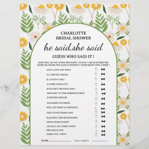 Flyer Jogo de Chuveiro de Noiva Daisy Floral Ele disse E