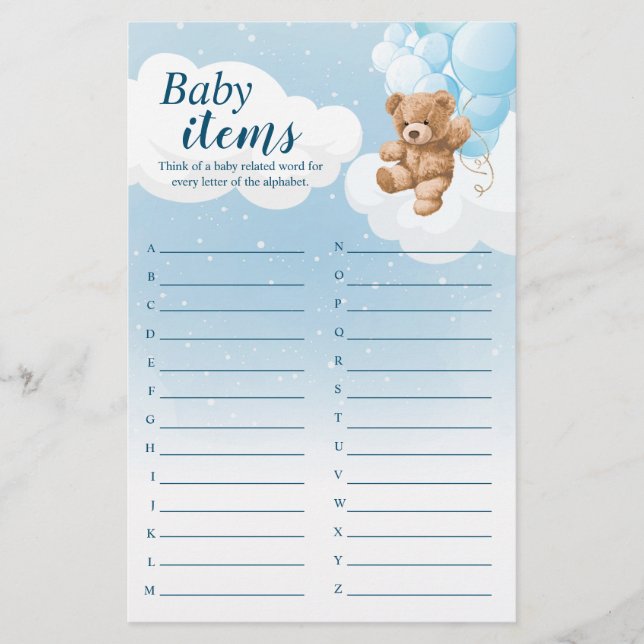 Flyer Jogo de Chuvinha de Bebê Urso Azul Alphabet Bebê (Frente)