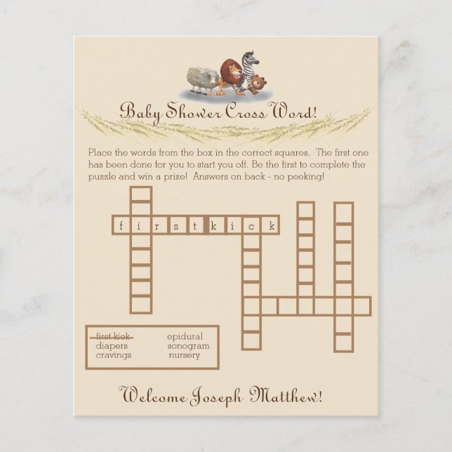 Flyer Jogo de Palavra-Cruzada com Animais Enchidos Bonit (Frente)