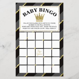 Flyer Jogo do Bingo do Chá de fraldas, Príncipe, Negro