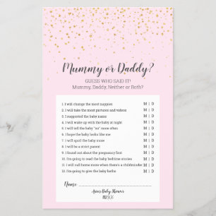 Flyer Jogo do Chá de fraldas Rosa Confetti Dourado ou J