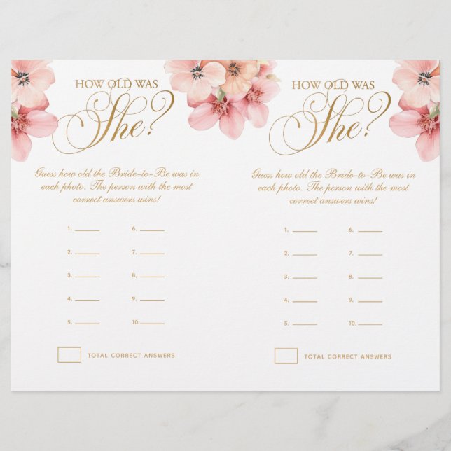 Flyer Jogo Floral em Dourado Rosa Quantos Anos Ela Tinha (Frente)