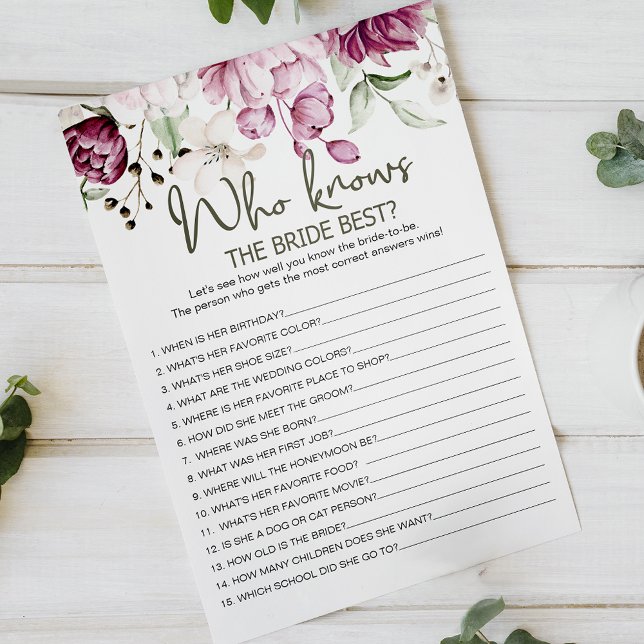 Flyer Jogo Floral Rosa Que Conhece Melhor A Noiva (Criador carregado)