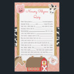 Flyer Jogo Rhyme de Chá de fraldas de Animais de Explora<br><div class="desc">Este design de jogo chá de fraldas apresenta animais de criação bonitos em um fundo vermelho de gingham/checkered e impressão de vaca. A coleção de produtos de coordenação está disponível no nosso compro, zazzle.com/doodlelulu*. Entre em contato conosco se precisar deste design aplicado a um produto específico para criar seu próprio...</div>