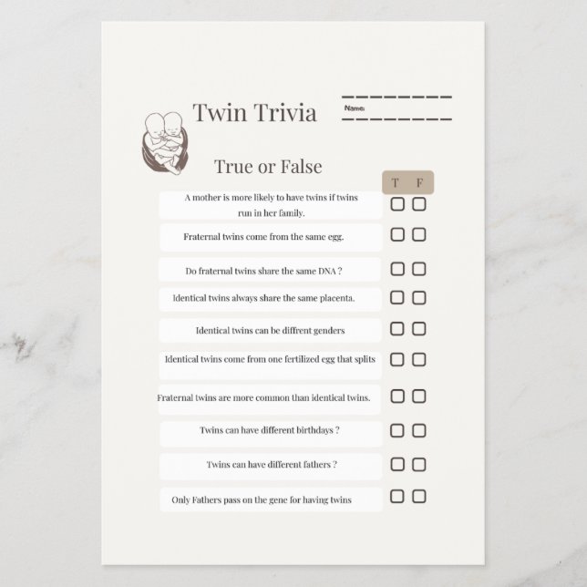 Flyer : Jogo Trivia Gêmeo do Chá de fraldas - Com Folha  (Frente)