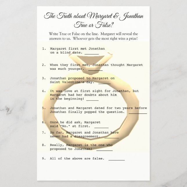 Flyer Jogo Verdadeiro ou Falso do chá de panela (Frente)