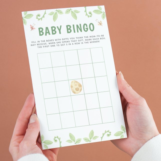 Flyer Jogo Verde Bingo Chá de fraldas Dinossauro (Get ready for a Jurassic celebration with our adorable dinosaur baby shower bingo game! 🦕)