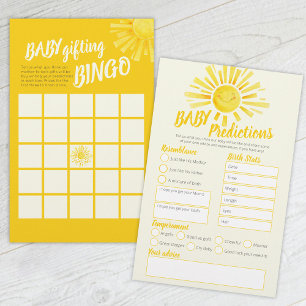 Flyer Jogos de bingo e previsão de chá de fraldas amarel