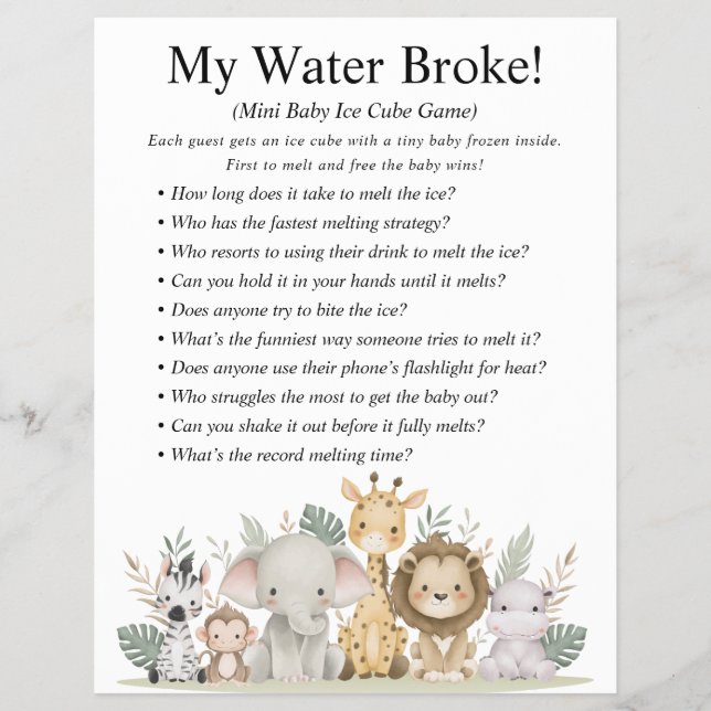 Flyer Jungle Safari Chá de fraldas Games (Frente)