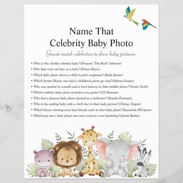 Flyer Jungle Safari Chá de fraldas Games (Frente)