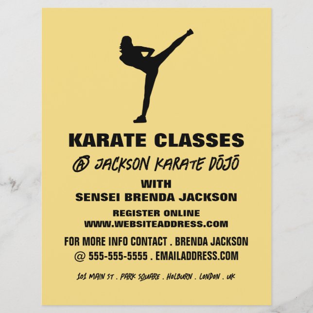 Flyer Karate Silhouette, Anúncio de classe Karate (Frente)
