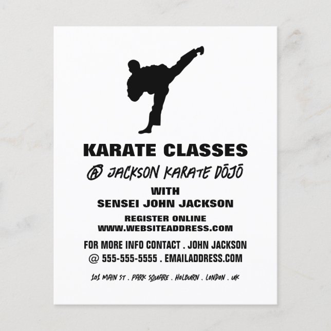 Flyer Karate Silhouette, Anúncio de classe Karate (Frente)