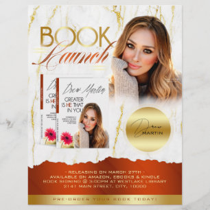 Flyer Lançamento do Livro Marble Laranja e Dourado Queim