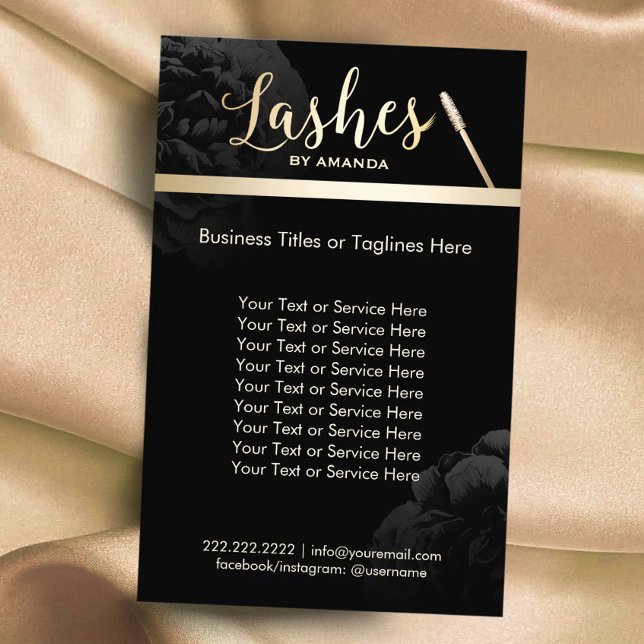 Flyer Lashes Makeup Artista Black Floral Beauty Salon (Criador carregado)