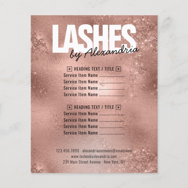 Flyer Lashes Rosa Dourado Sparkle Glitter BeauServices (Frente)