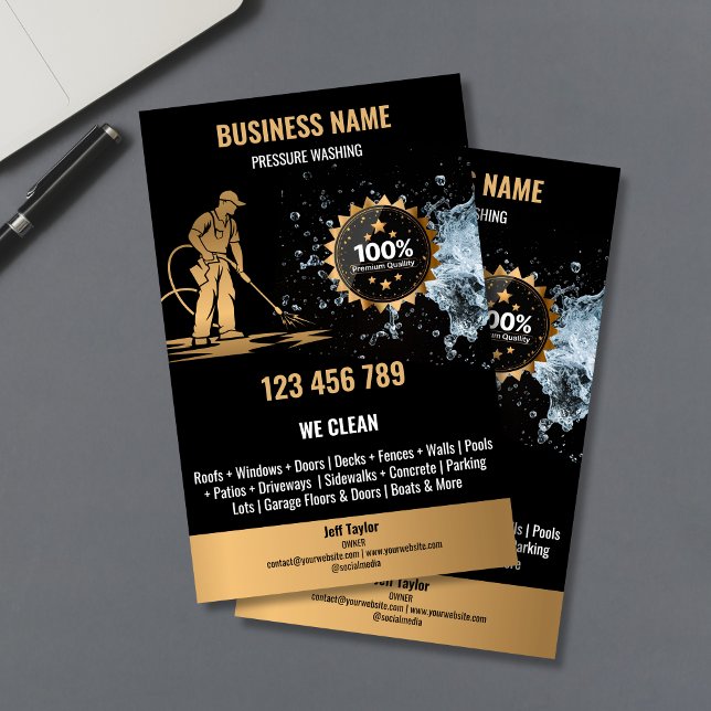 Flyer Lavagem a Alta Pressão Profissional a Ouro (Criador carregado)