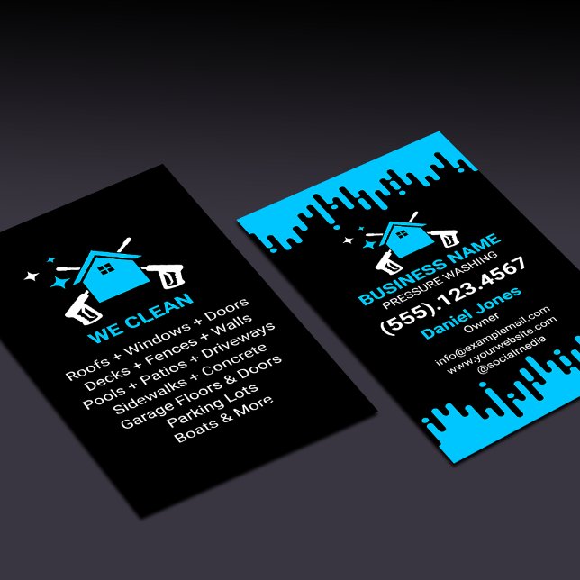 Flyer Lavagem à Pressão Preta e Azul Profissional (Criador carregado)