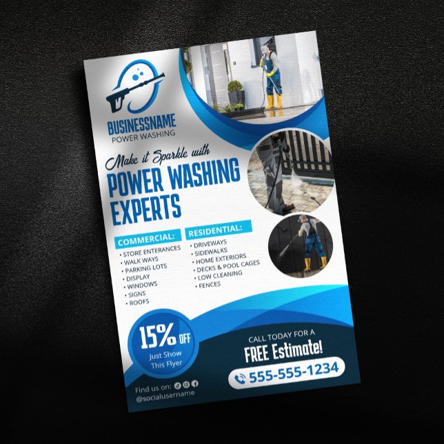 Flyer Lavagem Azul de Alta Pressão Lavagem de Casas (Criador carregado)