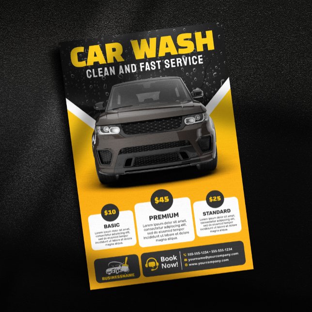 Flyer Lavagem de Carro Amarela Detalhes de Automóveis La (Criador carregado)