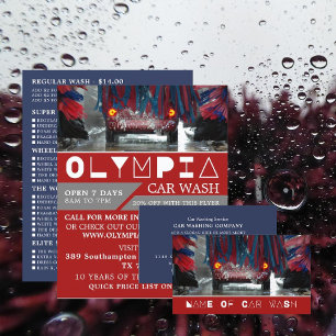 Flyer Lavagem de carro vermelho e azul, anúncio de servi