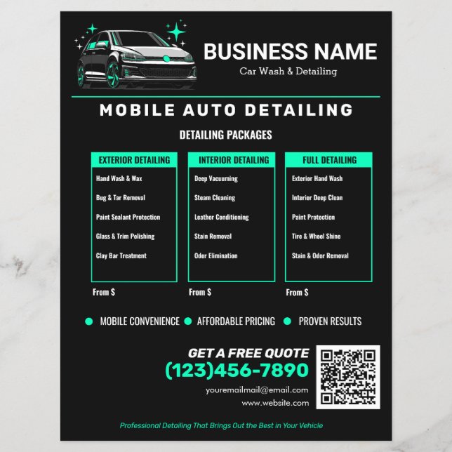 Flyer Lavagem e Detalhes de Carro Móvel Personalizado (Frente)