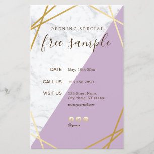 Flyer Lavanda de mármore Dourado geométrica chique