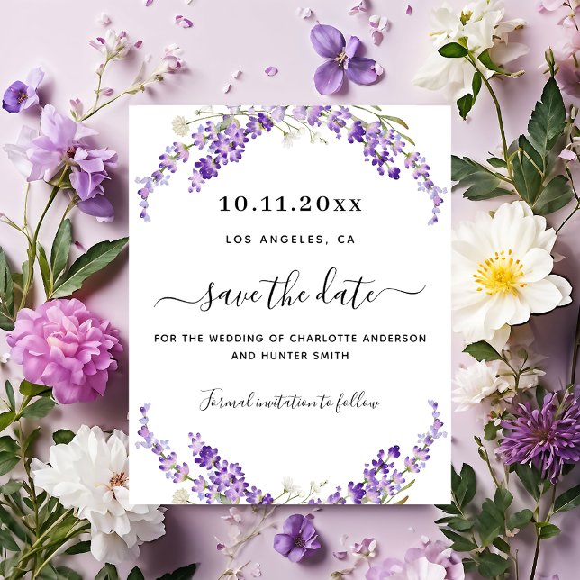 Flyer Lavanda floral orçamento de casamento salvar data (Criador carregado)