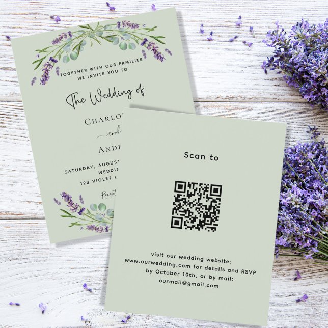 Flyer Lavanda verde do orçamento QR convite para casamen (Criador carregado)