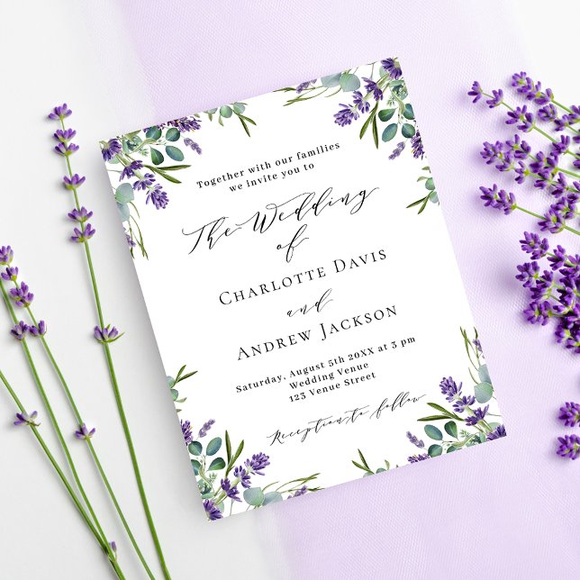 Flyer Lavanda violeta floral convite para casamento (Criador carregado)