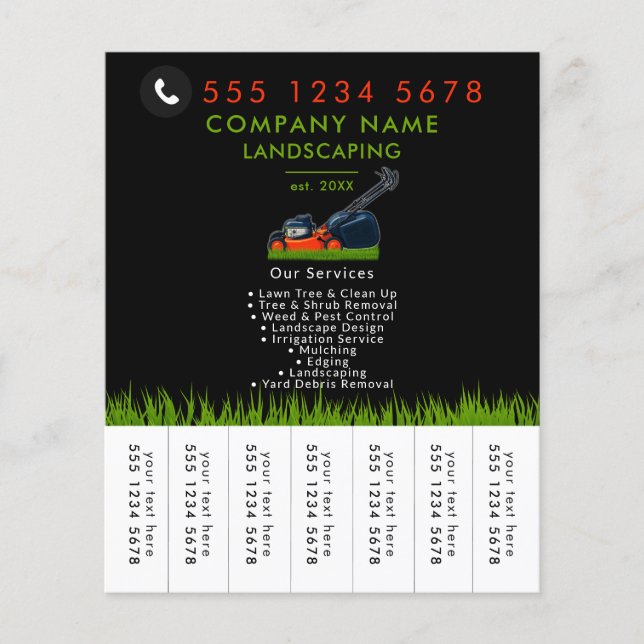 Flyer Lawn Mowing Landscaping Garden Tear Off Strips (Frente)