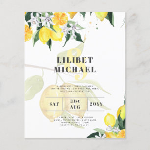 Flyer Leah G Citrus Yellow Lemons Convites de casamento