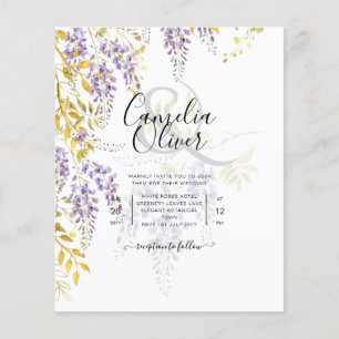 Flyer Leah G Dourado Roxo WISTERIA Convite de casamento