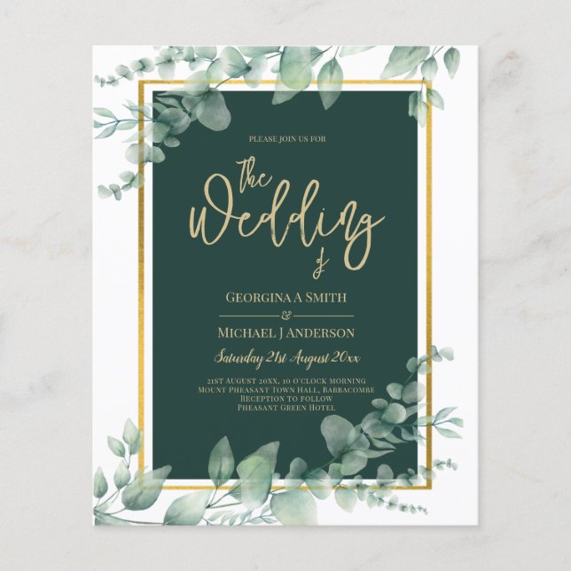 Flyer Leah G Eucalyptus Greenery Dourado WEDDING CÓDIGO  (Frente)