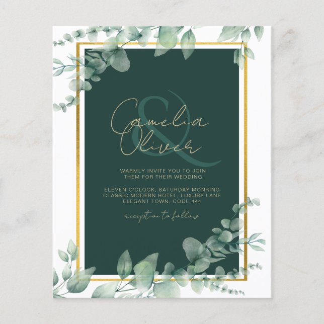 Flyer Leah G Eucalyptus Greenery Dourado WEDDING CÓDIGO  (Frente)