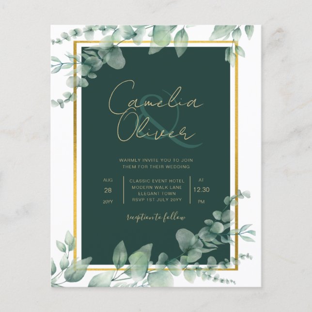 Flyer Leah G Eucalyptus Greenery Dourado WEDDING CÓDIGO  (Frente)