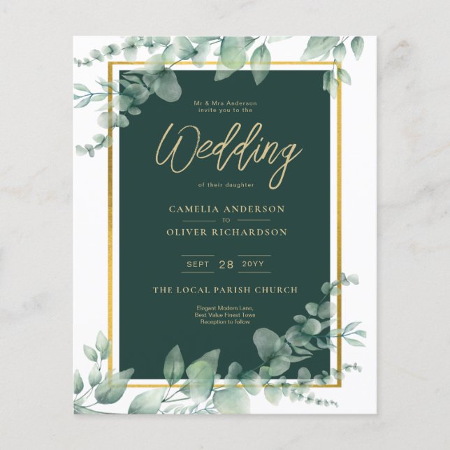 Flyer Leah G Eucalyptus Greenery Dourado WEDDING CÓDIGO  (Frente)