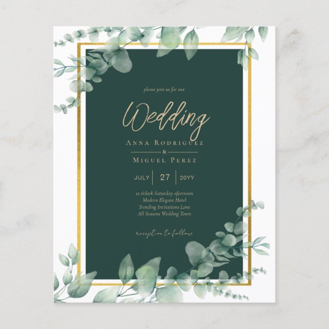 Flyer Leah G Eucalyptus Greenery Dourado WEDDING CÓDIGO  (Frente)