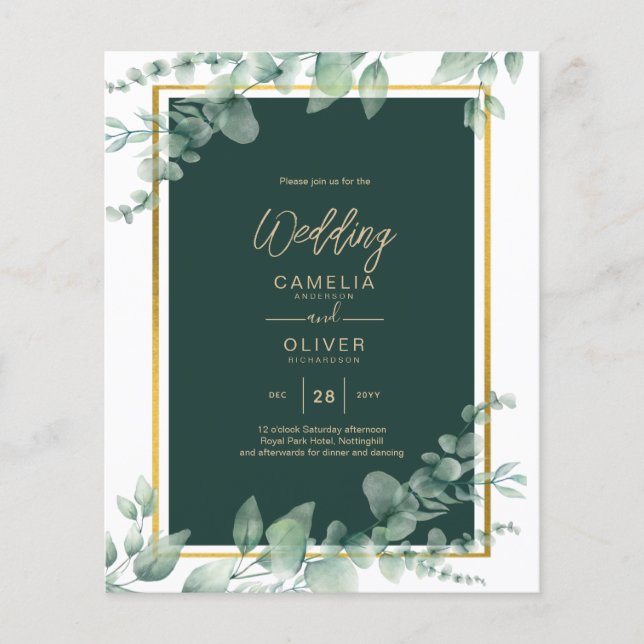 Flyer Leah G Eucalyptus Greenery Dourado WEDDING CÓDIGO  (Frente)