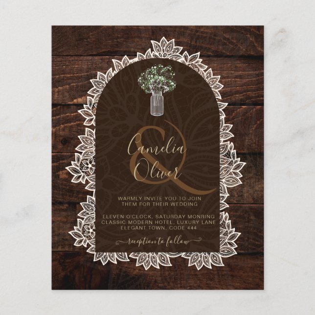 Flyer Leah G Rustic Lace Gypsophila Convite de casamento (Frente)