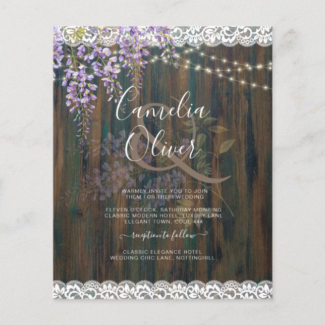 Flyer Leah G Rustic WISTERIA Lace Convite de casamento F (Frente)